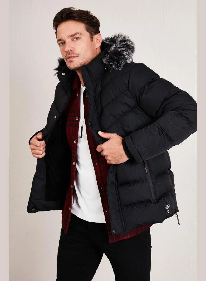 Buratti  Buratti Slim Fit Faux Fur Plush Lined Detachable Hooded Puffer Coat Men's COAT 5761080 B for Men | Best Price UAE