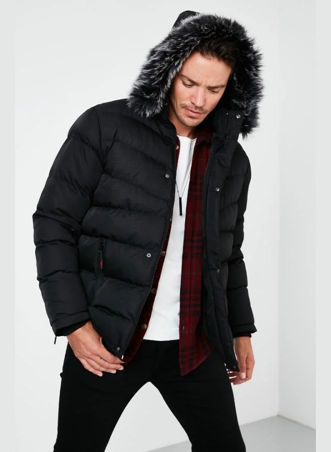 Buratti  Buratti Slim Fit Faux Fur Plush Lined Detachable Hooded Puffer Coat Men's COAT 5761080 B for Men | Best Price UAE