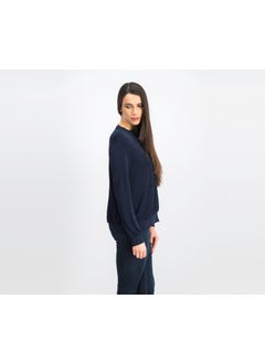 MANGO Women Knit Bomber Sweater, Navy  - Image 2