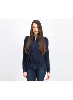 MANGO Women Knit Bomber Sweater, Navy  - Image 1