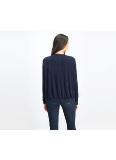 MANGO Women Knit Bomber Sweater, Navy  - Image 3