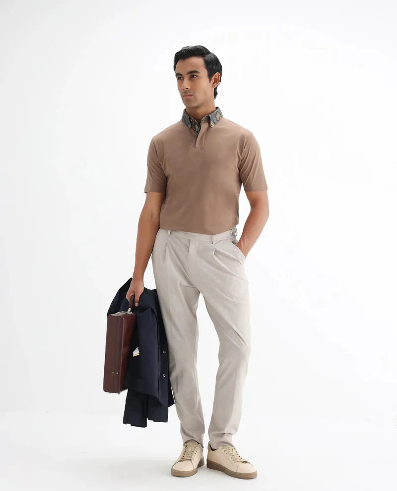 Rare Rabbit Rare Rabbit Men's Ringer 25 Dusky Beige Cotton Blend Fabric Half Sleeve Spread Collar Regular Fit Plain Polo