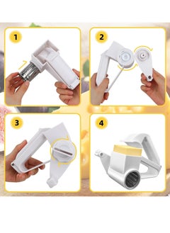 Hihonor Cheese Grater with Handle, Rotary Cheese Grater,Vegetable, Chocolate, Hard Cheese & Nut Grater, White  - Image 4