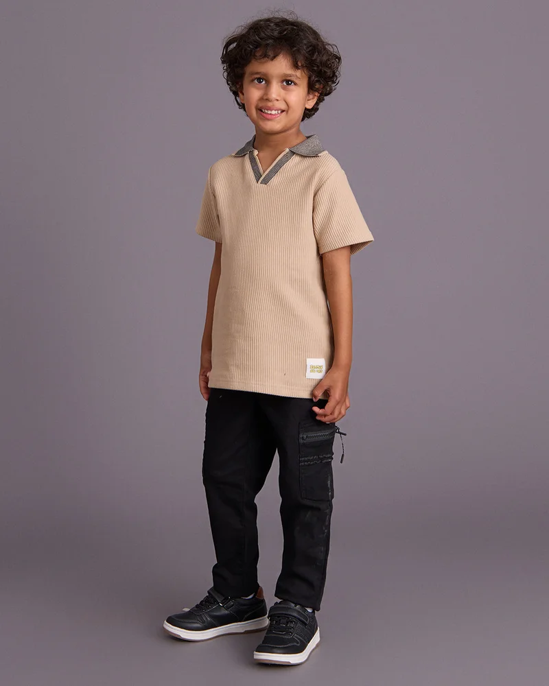 ردتاغ Boys Beige Embellished Polo T-Shirt