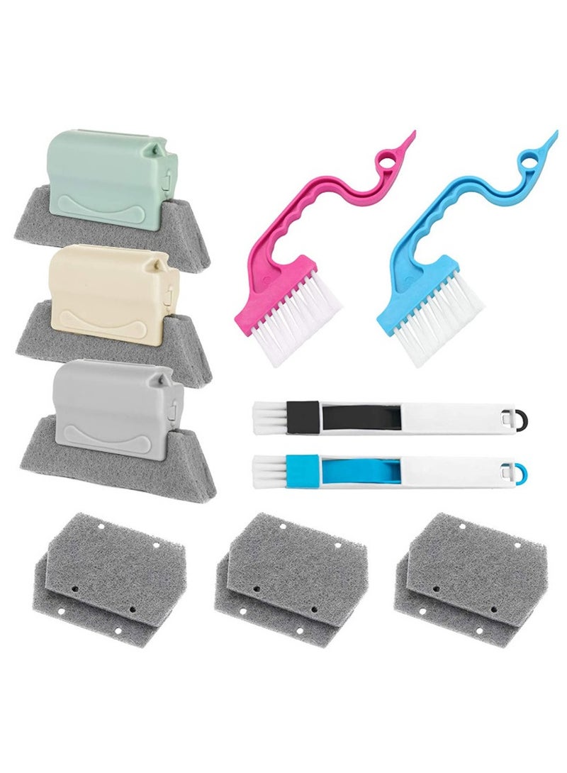 مجموعة أدوات تنظيف أخدود النافذة، 3 منظف مسارات النوافذ، 2 أدوات تنظيف فجوات الأخدود المحمولة باليد، فرشتان لتنظيف مجارف الغبار، 6 قطع قماش بديلة، تنظيف جميع شرائح وفجوات النوافذ - Image 1