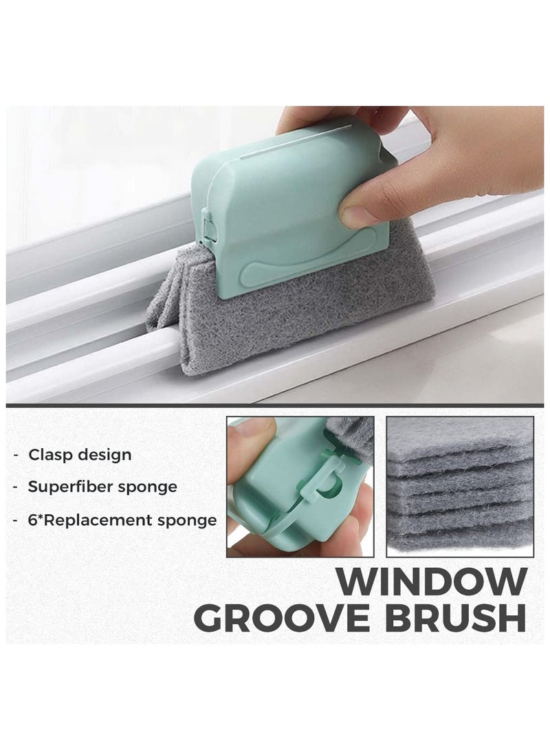 مجموعة أدوات تنظيف أخدود النافذة، 3 منظف مسارات النوافذ، 2 أدوات تنظيف فجوات الأخدود المحمولة باليد، فرشتان لتنظيف مجارف الغبار، 6 قطع قماش بديلة، تنظيف جميع شرائح وفجوات النوافذ - Image 5