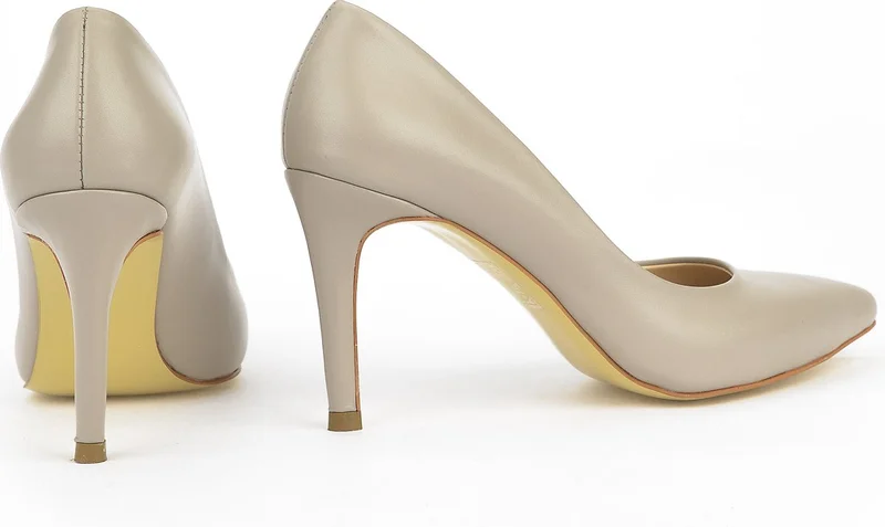 زيا , Women's Leather Heeled Shoes 1231003 4292 Stone