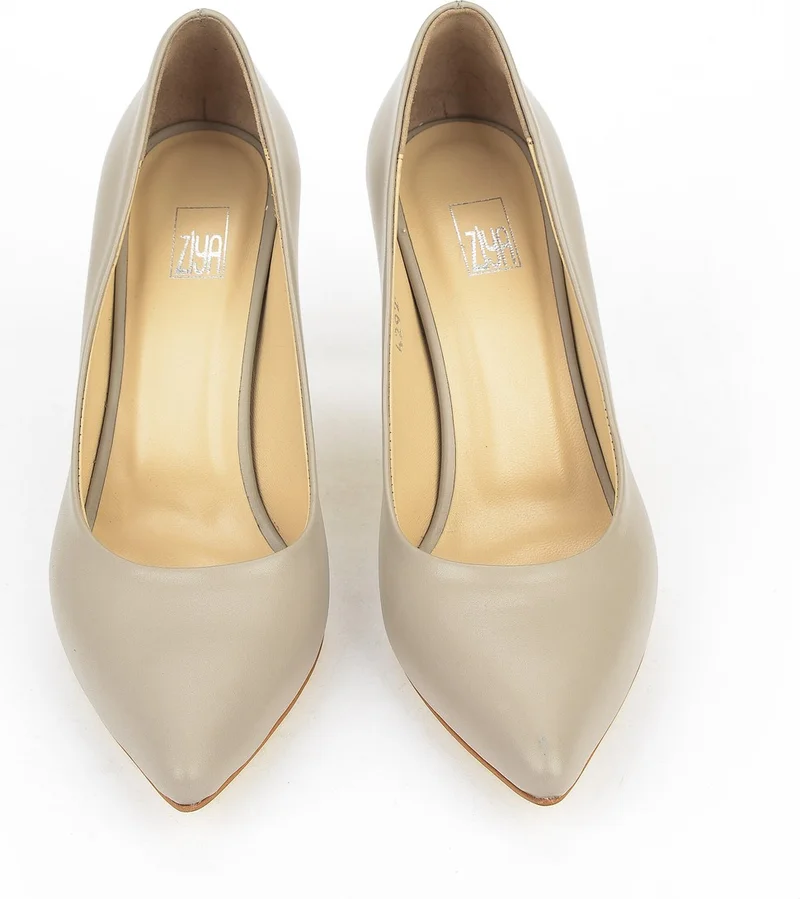 زيا , Women's Leather Heeled Shoes 1231003 4292 Stone