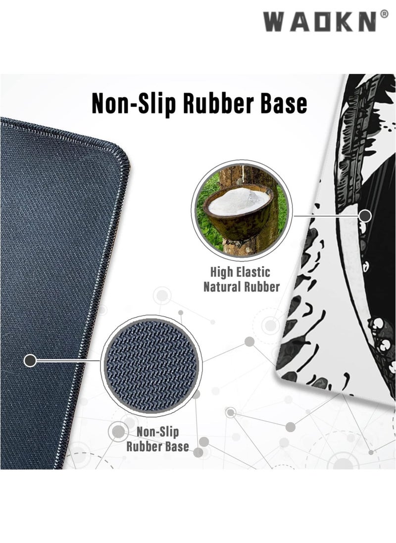 WAOKN - Extended Gaming Computer Mouse Pad, Large Black Mouse Pad for Desk, Cute Anime Japanese Great Wave Desk Pad for Keyboard and Mouse, Black, 31.5 x 11.8 x 0.12 inches - Image 1