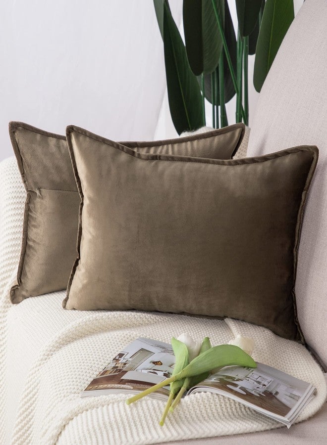 MADIZZ Set of 2 Super Soft Velvet Decorative Throw Pillow Covers 12x20 inch Brown Rectangular with Fringe Luxury Style Cushion Case Pillow Shell for Sofa Bedroom - Image 1