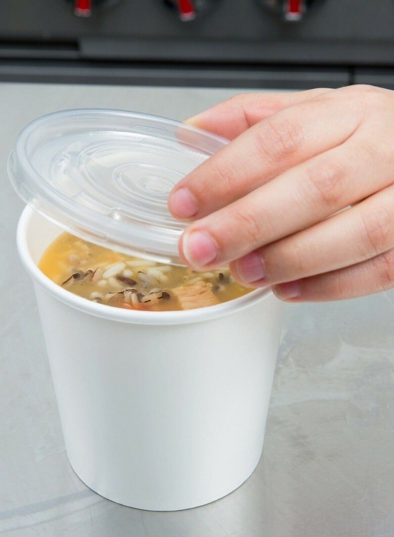 Crystal Premium White Paper Soup Cup 26oz with Secure PP Lid - Pack of 50  - Image 3