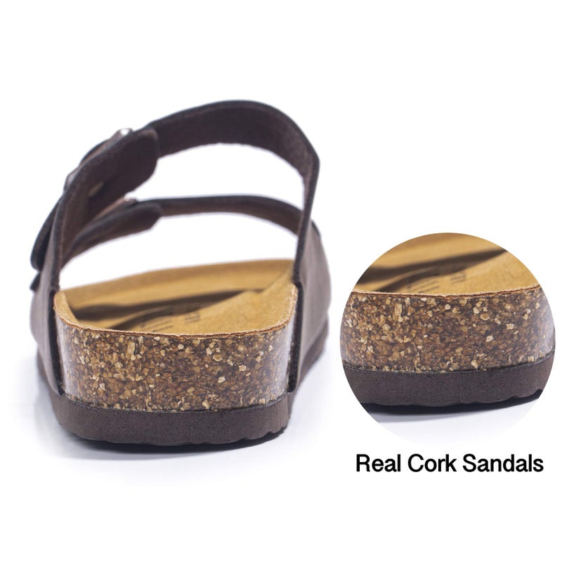 FITORY Mens Sandals, Arch Support Slides with Adjustable Buckle Straps and Cork Footbed Brown Size 10 - Image 3