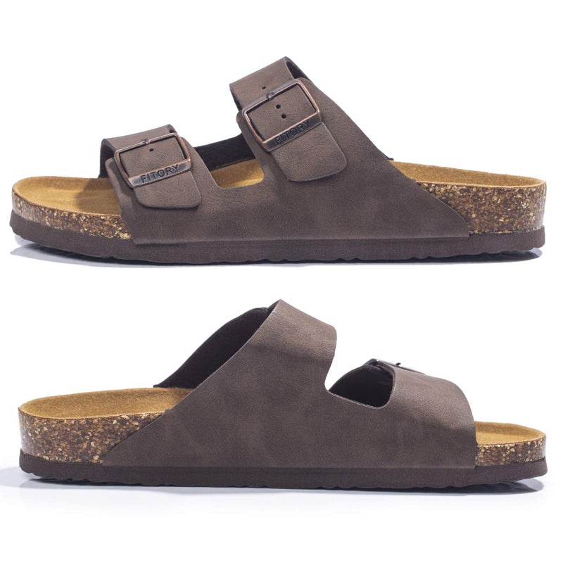 FITORY Mens Sandals, Arch Support Slides with Adjustable Buckle Straps and Cork Footbed Brown Size 10 - Image 5
