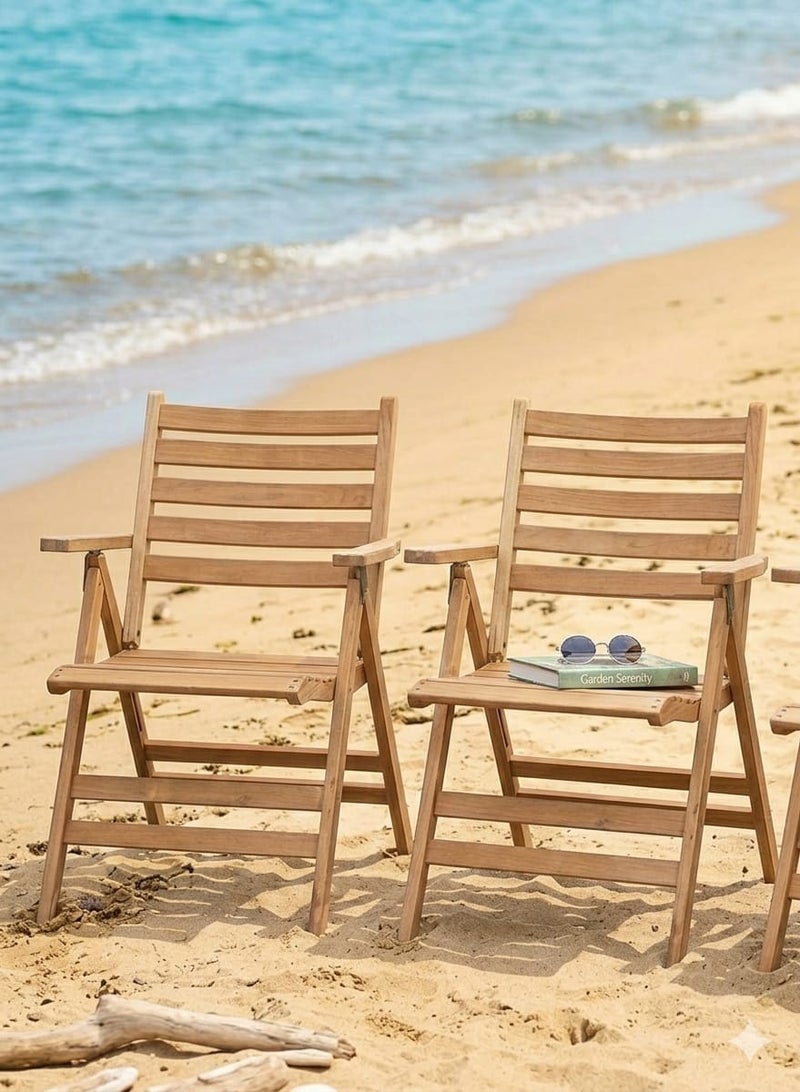 Premium Set of 2 Folding Beach & Garden Chairs – Solid Beech Wood Outdoor Chairs with Armrests – Practical Outdoor Seating for Beach, Garden & Balcony - Image 1