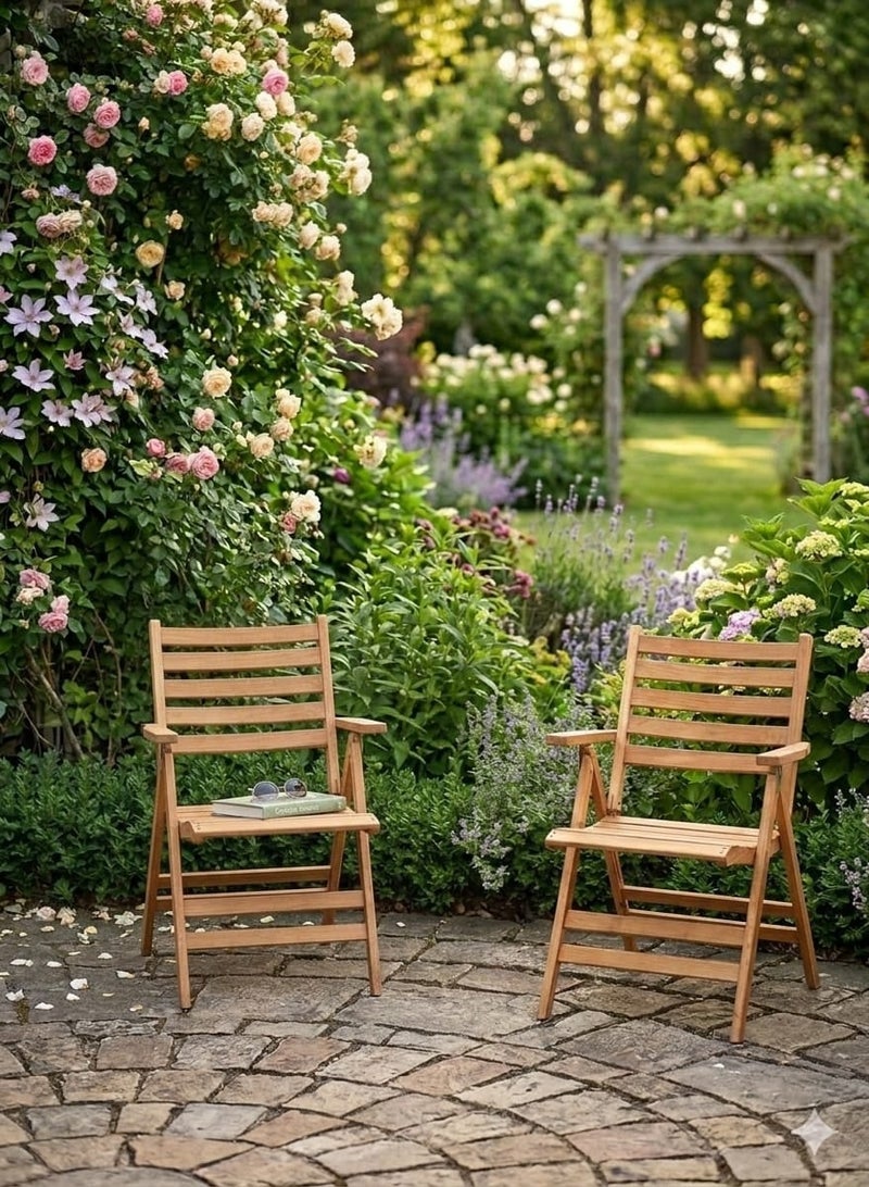 Premium Set of 2 Folding Beach & Garden Chairs – Solid Beech Wood Outdoor Chairs with Armrests – Practical Outdoor Seating for Beach, Garden & Balcony - Image 3