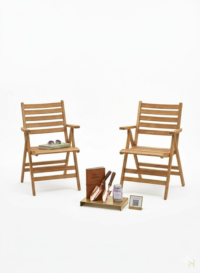 Premium Set of 2 Folding Beach & Garden Chairs – Solid Beech Wood Outdoor Chairs with Armrests – Practical Outdoor Seating for Beach, Garden & Balcony - Image 2