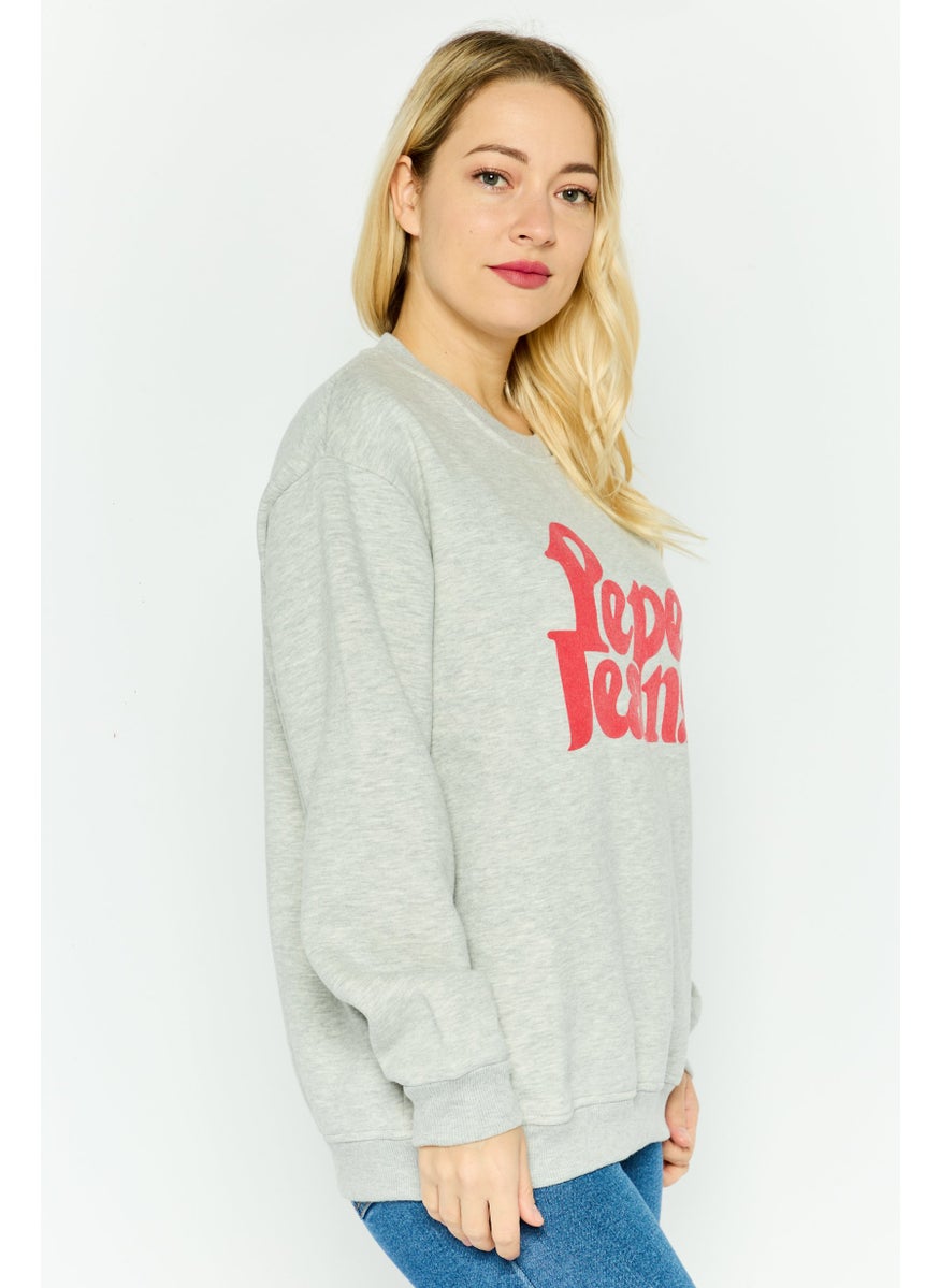 Pepe Jeans Women Crew Neck Long Sleeve Brand Logo Sweatshirt, Grey  - Image 2