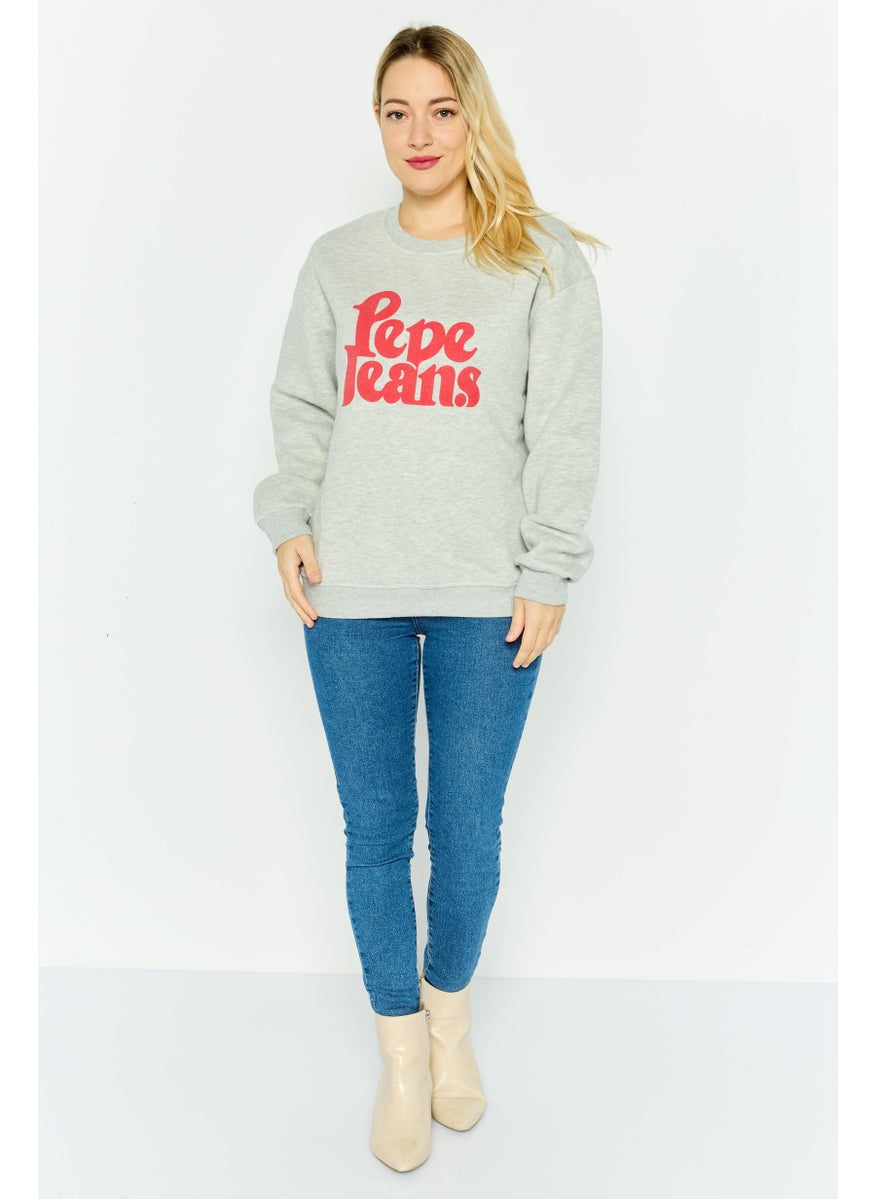 Pepe Jeans Women Crew Neck Long Sleeve Brand Logo Sweatshirt, Grey  - Image 3