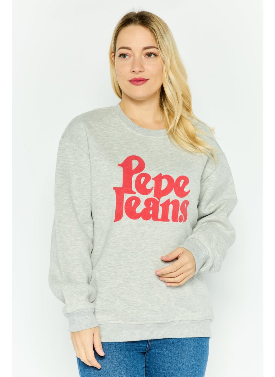 Pepe Jeans Women Crew Neck Long Sleeve Brand Logo Sweatshirt, Grey  - Image 1