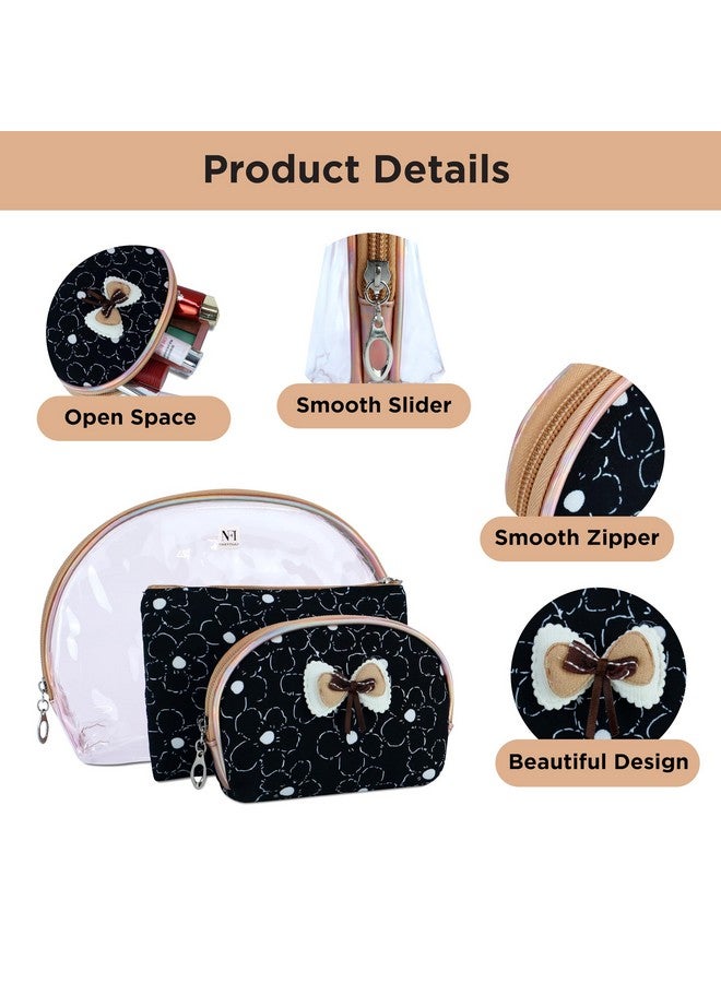 NFI essentials 3 Pcs. Cosmetic Pouch Makeup Pouch Semi-Circle Vanity Bag Travel Organizer Toiletry Pouch for Women Zippered Pouch Set, Large, Medium, Small - Image 5