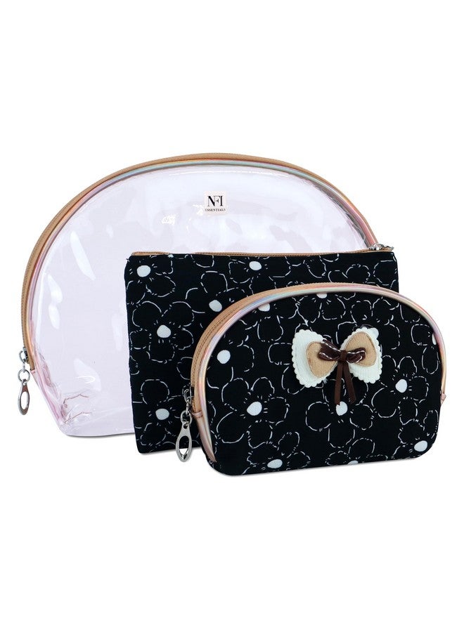 NFI essentials 3 Pcs. Cosmetic Pouch Makeup Pouch Semi-Circle Vanity Bag Travel Organizer Toiletry Pouch for Women Zippered Pouch Set, Large, Medium, Small - Image 1