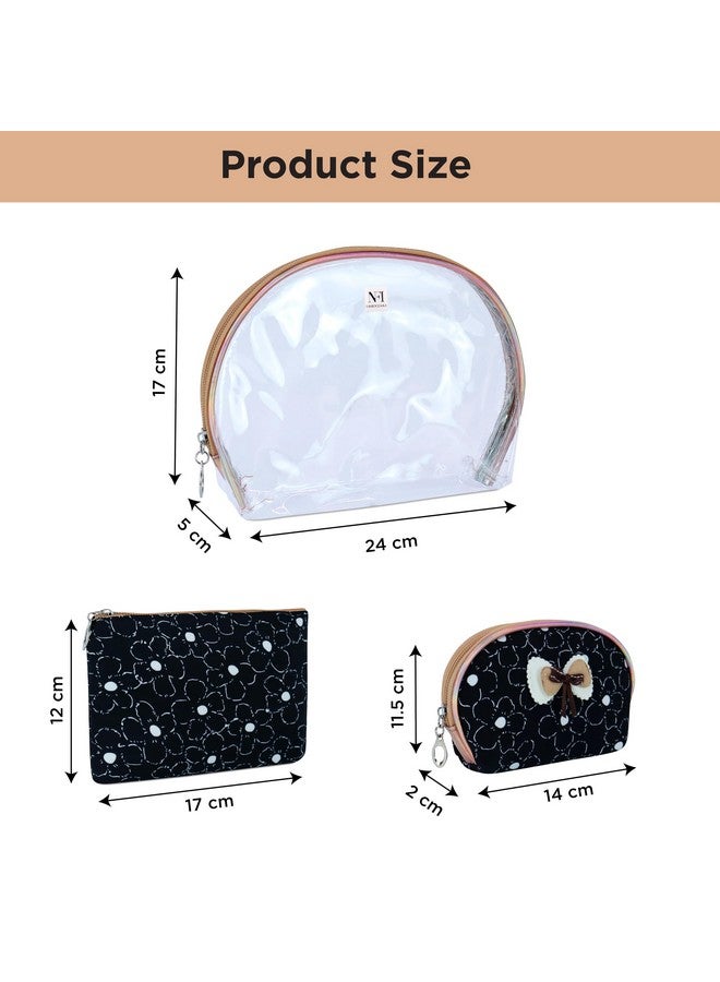 NFI essentials 3 Pcs. Cosmetic Pouch Makeup Pouch Semi-Circle Vanity Bag Travel Organizer Toiletry Pouch for Women Zippered Pouch Set, Large, Medium, Small - Image 4