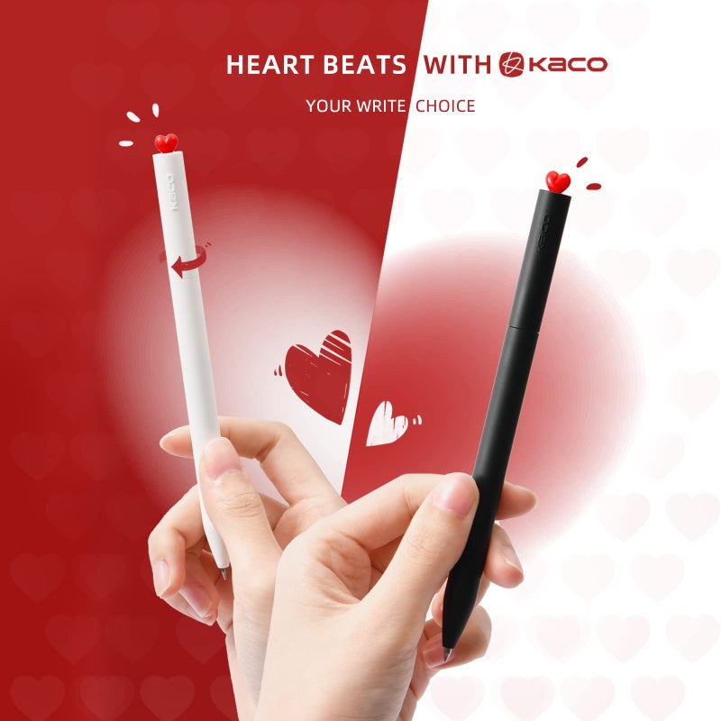 Kaco FIRST Gel Pens, Pack of 2 Pieces Cute Stationery Heart Pen Set with Extra 4 Black Refills Quick Drying Holiday Office Supplies (2 Colors) - Image 4