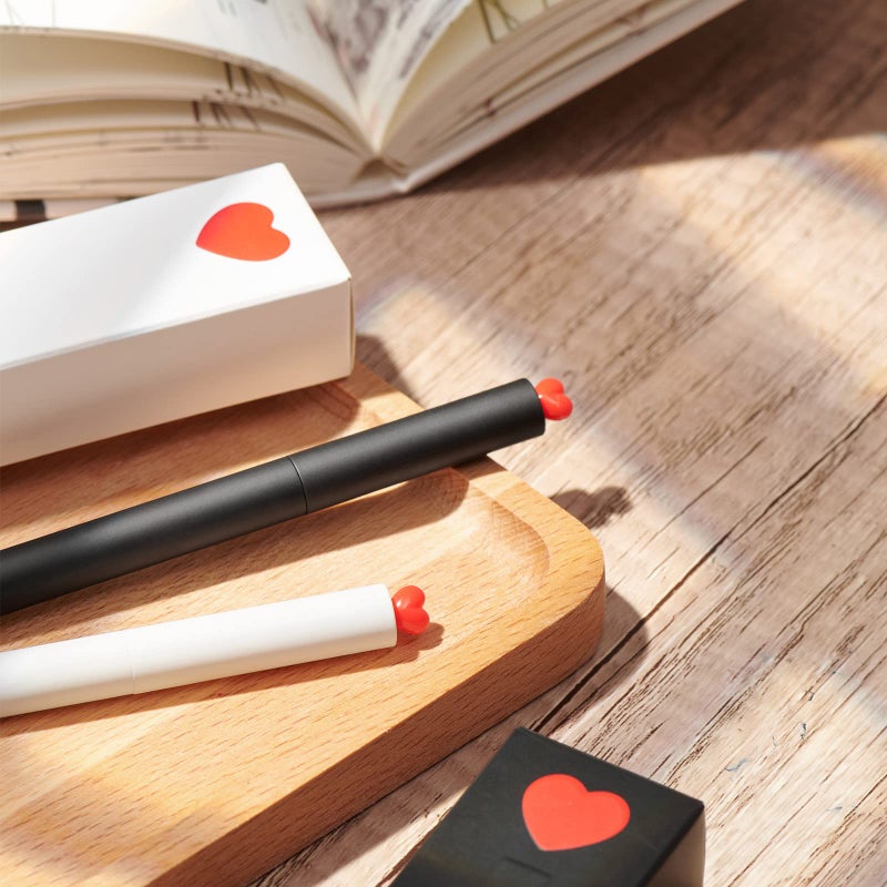 Kaco FIRST Gel Pens, Pack of 2 Pieces Cute Stationery Heart Pen Set with Extra 4 Black Refills Quick Drying Holiday Office Supplies (2 Colors) - Image 5
