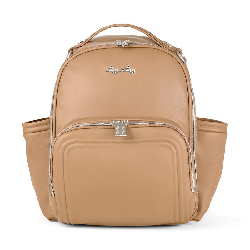 Itzy Ritzy Mini Diaper Bag Backpack Chic Compact Mini Plus Backpack with Changing Pad 10 Pockets 6 Internal 4 External GrabTop Handle Rubber Feet Chai - Image 2