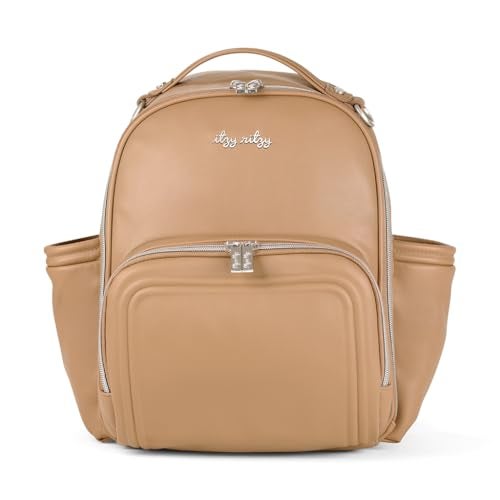 Itzy Ritzy Mini Diaper Bag Backpack Chic Compact Mini Plus Backpack with Changing Pad 10 Pockets 6 Internal 4 External GrabTop Handle Rubber Feet Chai - Image 1