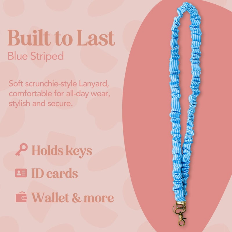 ANDI Neck Lanyard for Women - Scrunchie Cute Lanyard for Keys, ID Card Holder, Wallet - Aesthetic Long Lanyard (Blue Striped) - Image 3