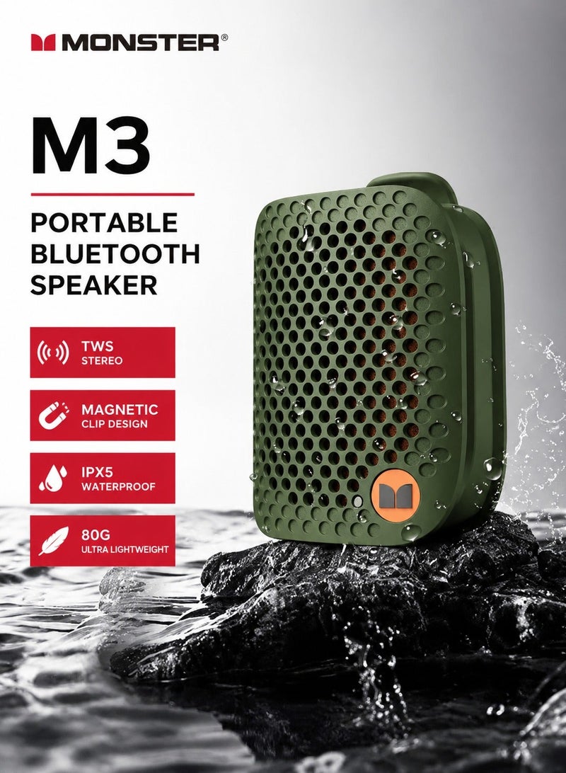 Monster مكبر صوت بلوتوث محمول قابل للارتداء ماغنتيكي M3 مع مشبك - Image 4