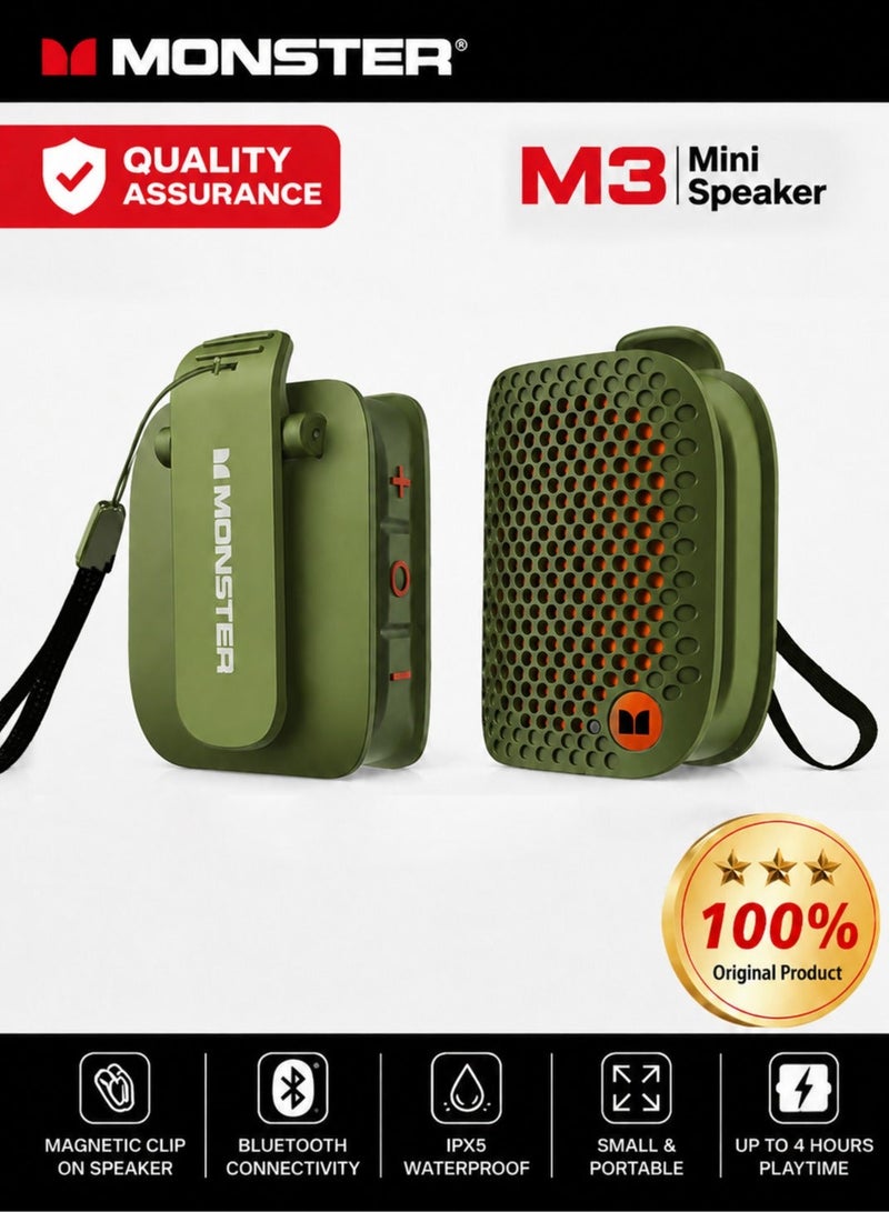 Monster مكبر صوت بلوتوث محمول قابل للارتداء ماغنتيكي M3 مع مشبك - Image 1
