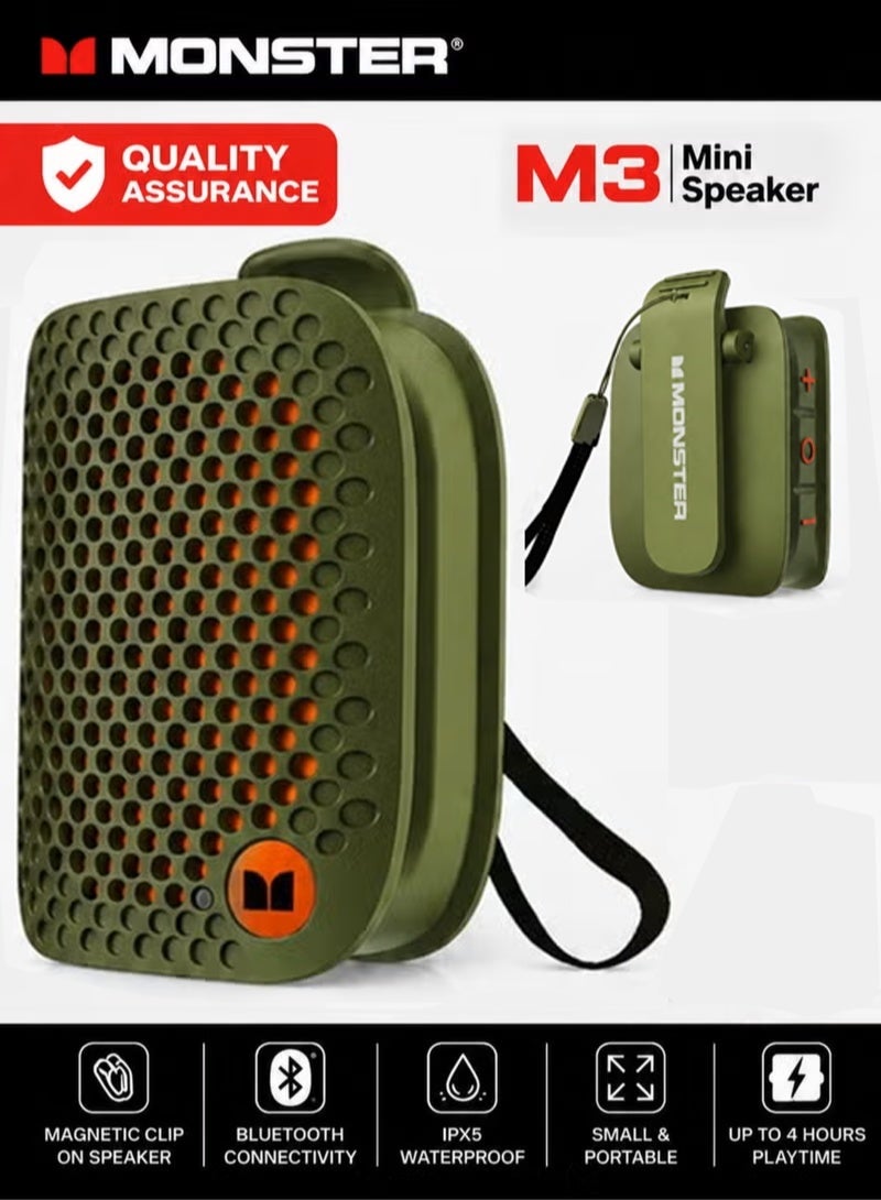 Monster M3 Wearable Portable Magnetic Bluetooth Speaker, Clip-On Design, Bluetooth 5.4, TWS Stereo, IPX5 Waterproof, 9H Playtime, Hands-Free Calls - Image 1