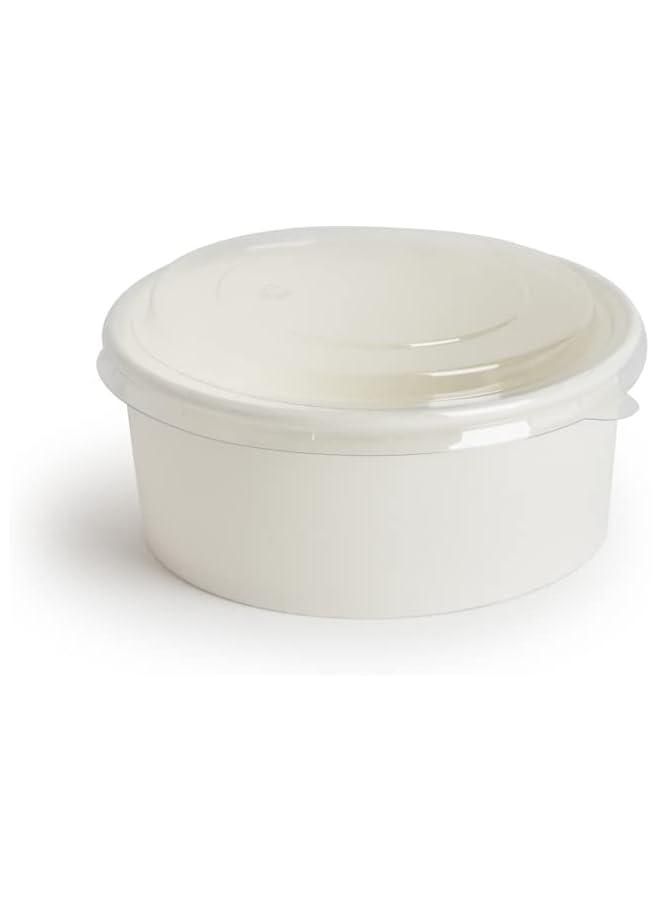 Raxoom 25 Pack Ecofriendly Disposable Food Bowls Container With Lids Paper For Salad Soup Biodegradable Leakproof Microwave Safe Hot & Cold 1300 Ml White - Image 1