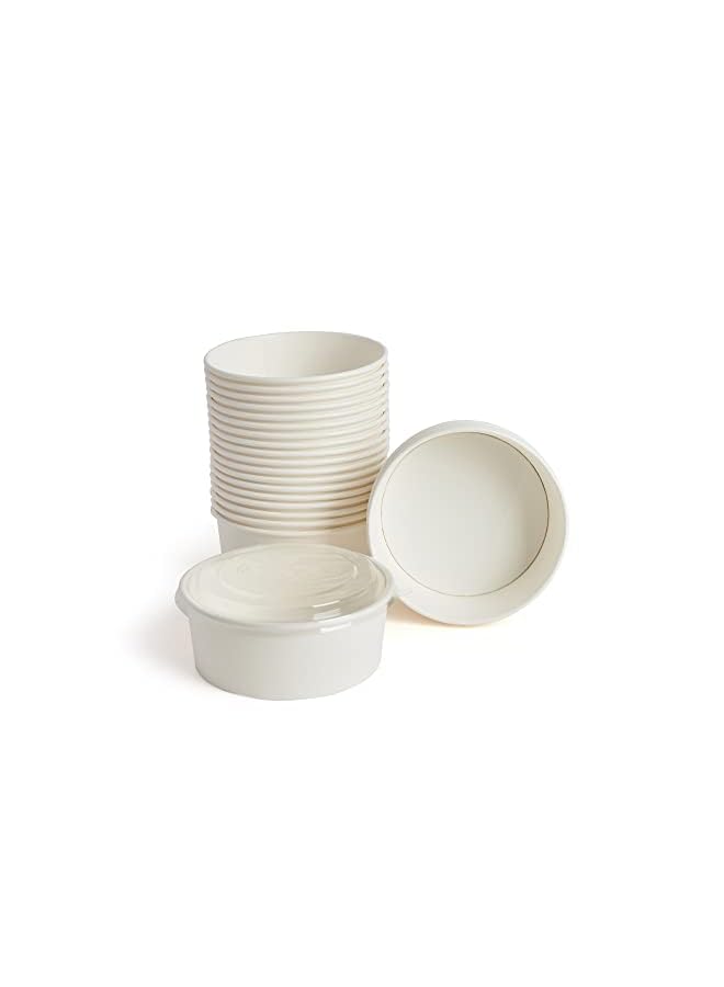 Raxoom 25 Pack Ecofriendly Disposable Food Bowls Container With Lids Paper For Salad Soup Biodegradable Leakproof Microwave Safe Hot & Cold 1300 Ml White - Image 4
