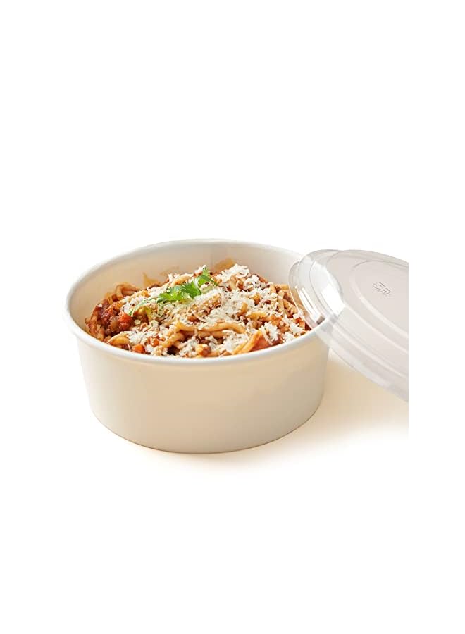 Raxoom 25 Pack Ecofriendly Disposable Food Bowls Container With Lids Paper For Salad Soup Biodegradable Leakproof Microwave Safe Hot & Cold 1300 Ml White - Image 3