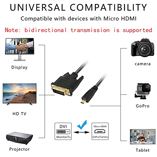 XMSJSIY Micro HDMI to DVI-D Adapter, Male to DVI Connector - 1.8M Cable for Monitor/Display/Projector Video Converter (1 Pack) - Image 5