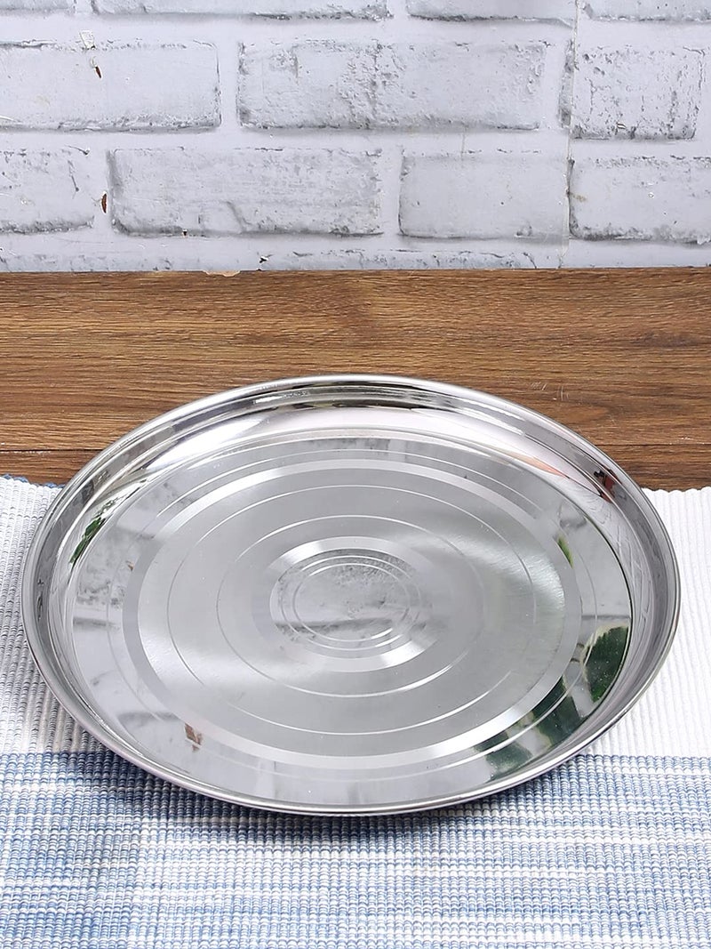 Neelam Stainless Steel 13, 18 Gauge Diamond J.K Khumcha Thali, 30 cm, Set of 4, Perfect for Daily Use, Special Occasions, Durable Quality Food Grade Material, Stylish Look, Ideal for Home & Restaurant - Image 1