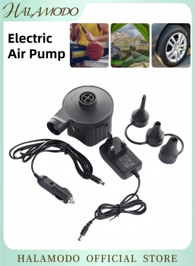 HALAMODO Electric Air Pump Portable Inflator & Deflator Pump with 3 Detachable Nozzles Equipped with AC 110V-240V Household Power Adaptor and DC 12V Car Power Adaptor for Air Mattress Boats Swimming Ring Toy - Image 1