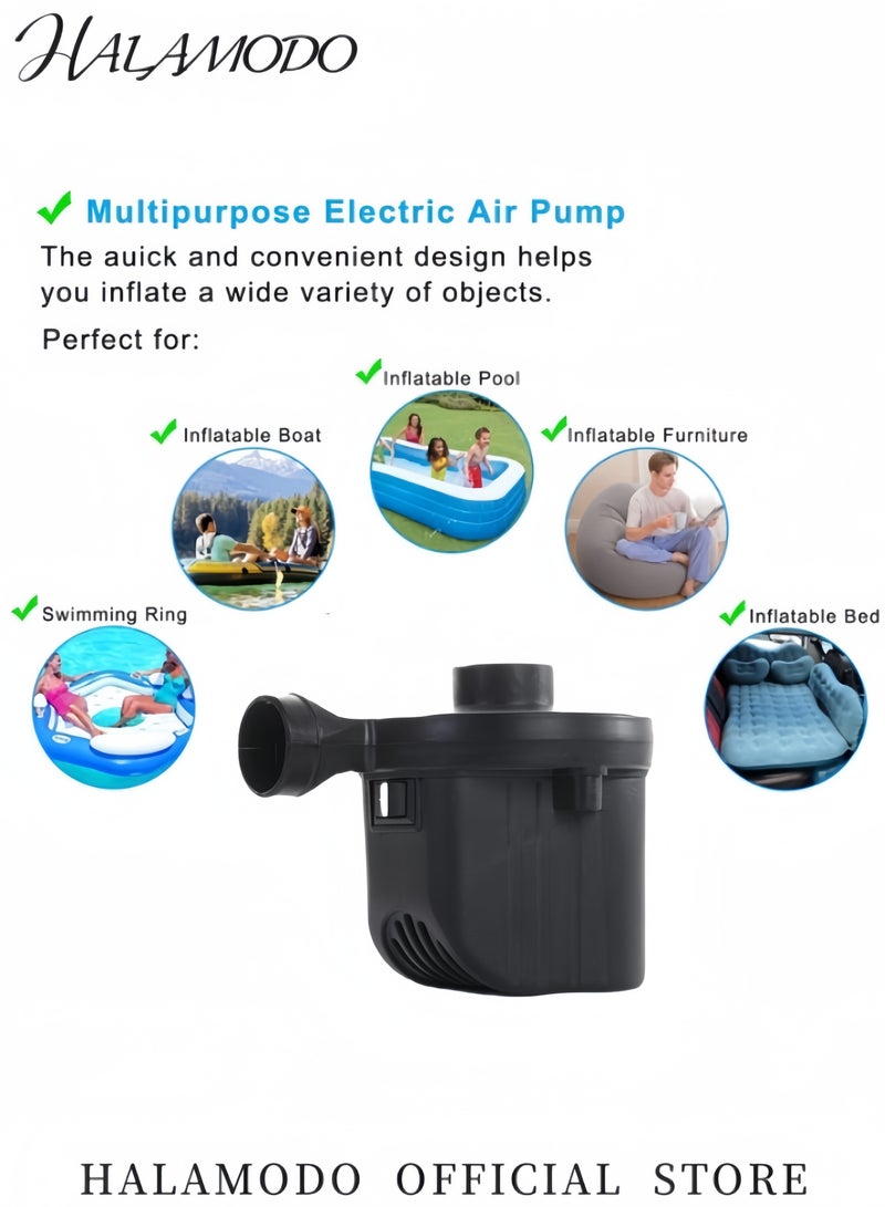 HALAMODO Electric Air Pump Portable Inflator & Deflator Pump with 3 Detachable Nozzles Equipped with AC 110V-240V Household Power Adaptor and DC 12V Car Power Adaptor for Air Mattress Boats Swimming Ring Toy - Image 4