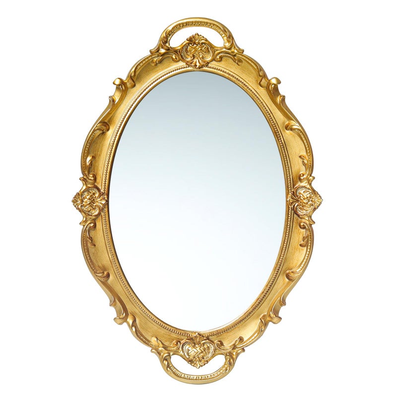 LONGWIN Vintage Oval Mirror for Wall Decor Ornate Hanging Small Mirrors for Living RoomBedroom PerfumeVanity Tray 10 x 145 Inch Gold
