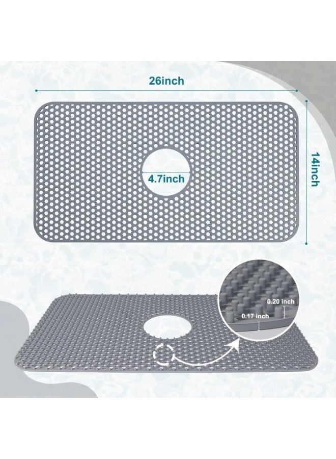 Baytna Silicone Sink Protector Mat, 62x32 cm Center Drain, Non-Slip Heat-Resistant Bottom Pad for Kitchen Sinks & Countertops (Gray) - Image 2