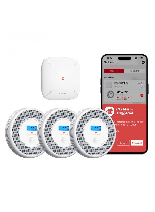 X-Sense Combination Smoke and Carbon Monoxide Detector with Voice Location, Interconnected Smoke Detector Carbon Monoxide Detector Combo with Base Station (Included), Model XP0A-MR31 - Image 1