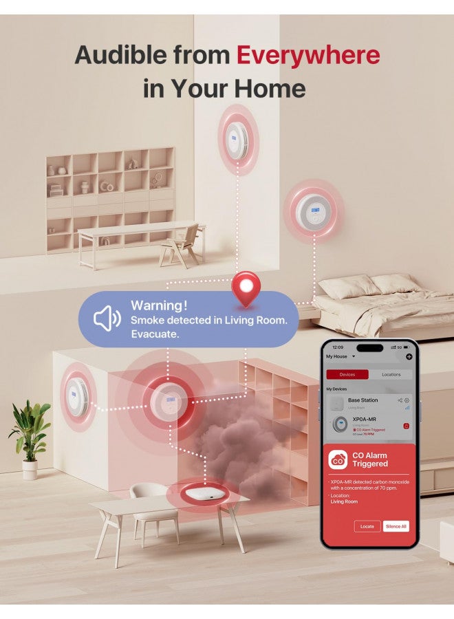 X-Sense Combination Smoke and Carbon Monoxide Detector with Voice Location, Interconnected Smoke Detector Carbon Monoxide Detector Combo with Base Station (Included), Model XP0A-MR31 - Image 2