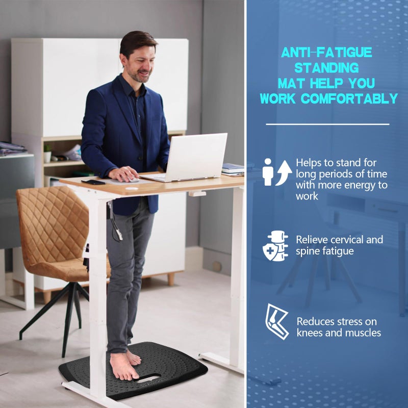 Ergohead Anti Fatigue Kitchen Floor Mat Comfort Standing Mat, Portable Office Standing Desk Mat, Multi-Purpose Kitchen Rug, Built-in Handle with Massage Points Comfort Floor Mat (Black, 17" x 22") - Image 2