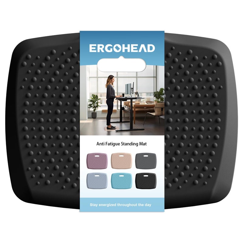 Ergohead Anti Fatigue Kitchen Floor Mat Comfort Standing Mat, Portable Office Standing Desk Mat, Multi-Purpose Kitchen Rug, Built-in Handle with Massage Points Comfort Floor Mat (Black, 17" x 22") - Image 1