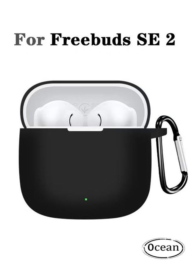 Ocean Protective Case Compatible with Huawei FreeBuds SE 2, Silicone Case Cover Shockproof Anti-Fall Full Protective Earphone Case with Portable Hook Keychain (Black)  - Image 1