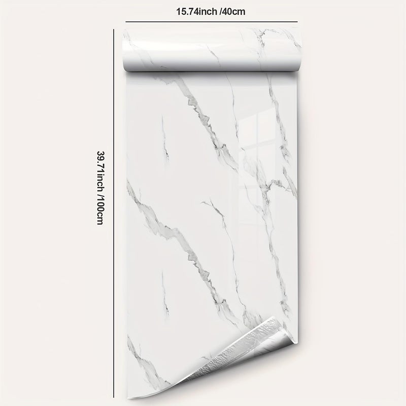 Chejiaye White Glossy Marble Wall Panel - 15.75"x118"Combination and Creative DIY ecoration,Thickened Resistant Removable PVC Marble Wallpaper &Foam Paneling for Wall,Ceiling(13Sq.ft) - Image 4