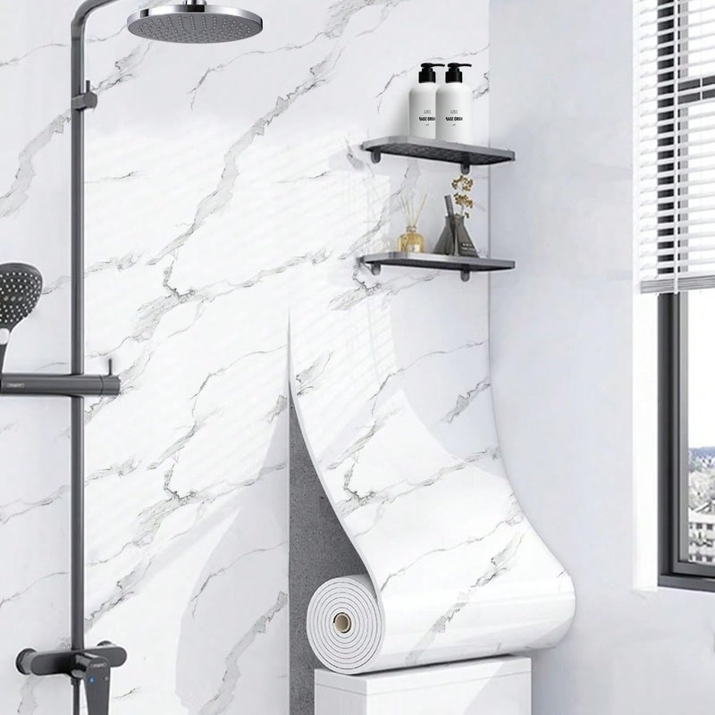 Chejiaye White Glossy Marble Wall Panel - 15.75"x118"Combination and Creative DIY ecoration,Thickened Resistant Removable PVC Marble Wallpaper &Foam Paneling for Wall,Ceiling(13Sq.ft) - Image 1